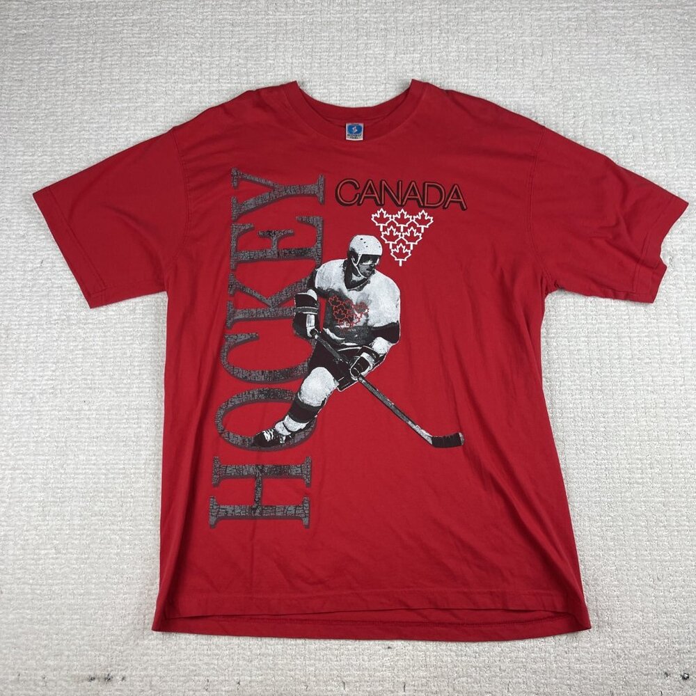 VTG Y2K  Team Canada Hockey AOP Red T-Shirt Hockey Player Sogo Size XL